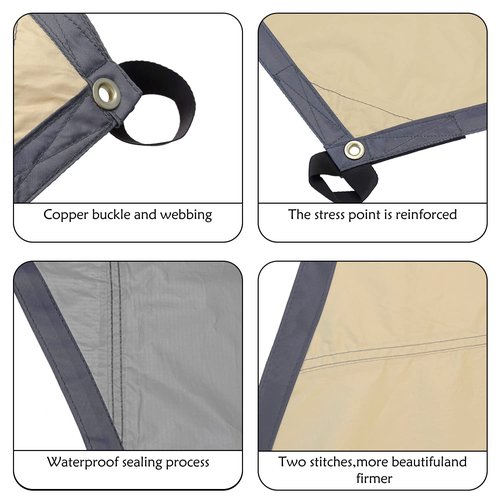 16x16 ft Large Camping Tarp Waterproof Hammock Rain Fly Camping Awning Sun Shelter Khaki (Without Pole) (Khaki)