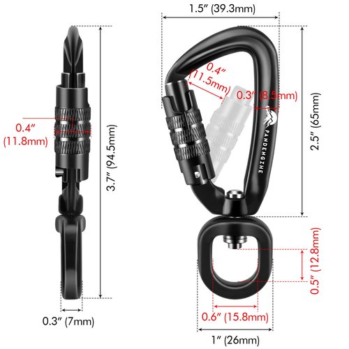 PANDENGZHE 3 Pack Locking Carabiner Clip 2.5" with Swivel C Ring for Securing Pets, Dog Leash Harness, Camping, Hiking, Keychains
