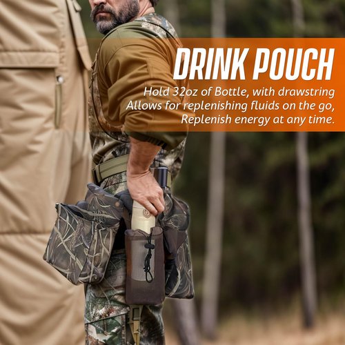 IC ICLOVER Dove Hunting Belt - Adjustable Field and Game Belt, 4in1 with Bird Game Bag, 2 Shell Pocket, Water Bottle Carrier, Lightweight Waterproof Sporting Clays Upland Game Dove Hunting Gear