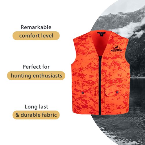 Mooselander Youth Safety Vest – High Visibility Safety Vest with 2 Pockets, Zipper Front, Durable Safety Gear for Kids Hunting (US, Alpha, Small, Medium, Regular, Blaze Digital Camo)