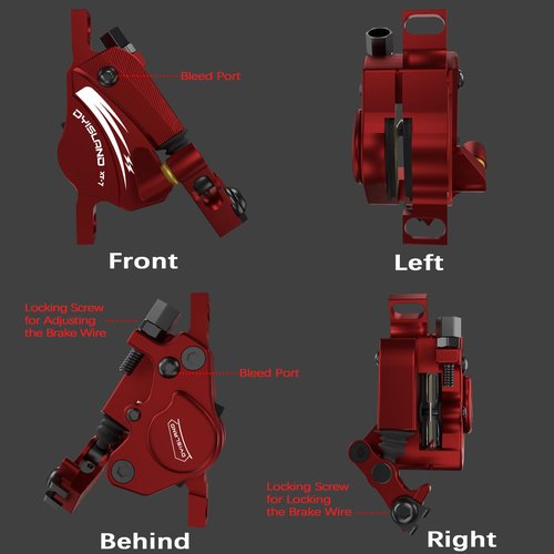 DYISLAND XT-7 Hydraulic Disc Brakes Calipers,Line Pulling/Cable Actuated Front & Rear Brake Calipers for MTB/Mountain/Road Bike/E-Bike.(Red-Brakes)