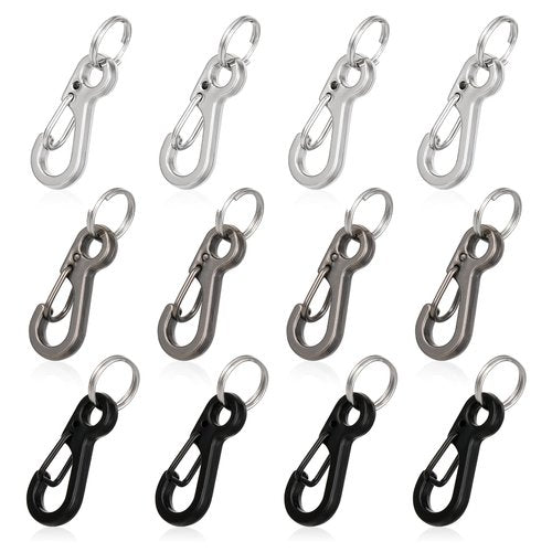 12Sets Mini Carabiner Clip Metal Spring Snap Hook 1 Inch Small Carabiner Clips Tiny Paracord Hanging Clips for Backpack Key Chain Dog Leash Fishing(3 Colors)