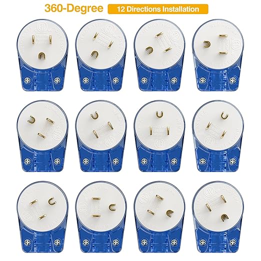 Transparent Blue ETL Verified Nema 5-15P 90 Degree Right Angle Plug - 3-Prong Household 15A 125V AC Plug
