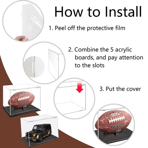 Frigatebird Acrylic Football Display Case, Easy Assembly Required Box with Removable Football Stand, Detachable Display Box, Memory Storage Box for Football Display (12x8x9), Transparent