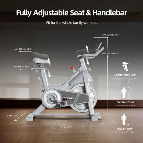 HARISON Semi Commercial Exercise Bike - Stationary Bike for Home Gym - Silent Magnetic Indoor Cycling Bike with Tablet Mount & Comfortable Seat Cushion, 380LBS/400LBS Weight Capacity Workout Bike (Magnetic Plus)