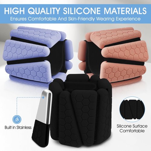 Wrist Weights, 2Pack Adjustable Silicone Weighted Bangles for Women and Men, Wearable Wrist Ankle Weights Suitable for Yoga, Walking and Gym, Arm & Leg Workout, 2lb (Black)