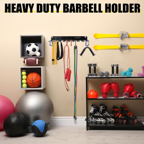 Wall-Mounted Gym Organizer, Barbell Holder Wall Mount, Resistance Band Storage Rack, Home Gym Accessories Holder (2mm)
