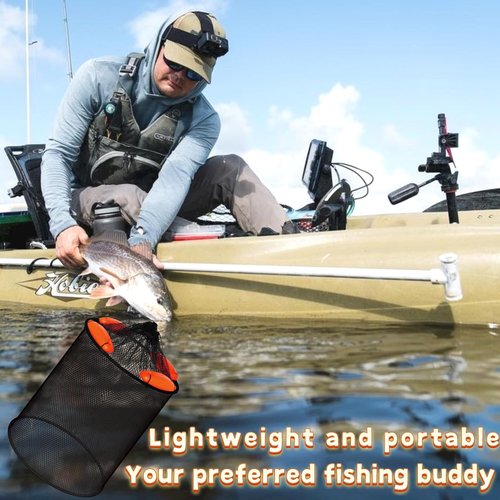 2Pcs Foldable Floating Fish Basket Fishing Basket Live Caught Fish for Kayak Fishing Accessories with Storage Bag Rubber Coated Netting and Nylon Netting Satisfy All Your Needs with Two Sizes