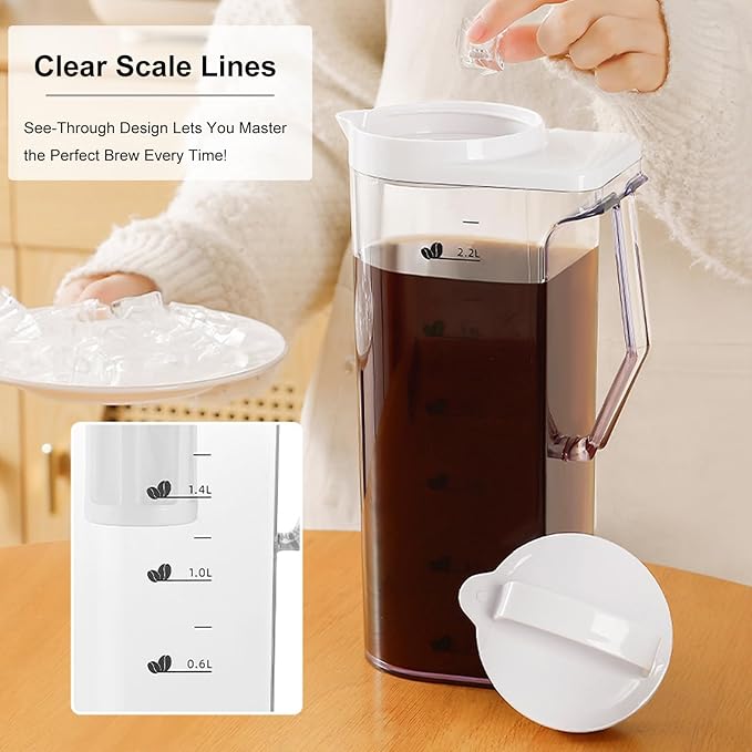 LITIFO Cold Brew Coffee Maker, 74oz Portable Iced Tea and Coffee Maker with Precision Filter, Leak-Proof，Heat-Resistant, Dual Handles for Camping/Home Kitchen (74oz)
