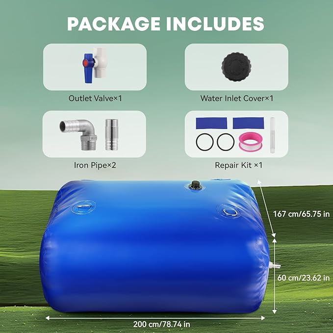 LANUEVA 528 Gal/2000L Portable Water Storage Bladder, 1000D PVC Foldable Water Tank with Spigots and Overflow Kit, Water Storage Containers for Emergency Water, RV, Irrigation&Camping (Blue, 2000L)