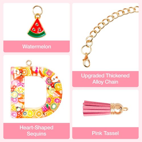 ZOSIX Letter Charm Accessories for Stanley Cup 40/30 oz with Handle, [Upgraded Chain] Cute Initial Keychain Handle Charm for Stanley Tumbler Accessories for Girls Women, Fruit D