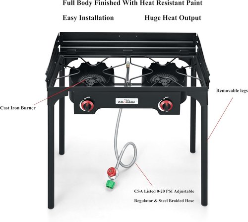 High Pressure Triple Propane Burner Outdoor Propane Camping Stove with 0-20 PSI Adjustable High Pressuer Regulator and Steel Braided Hose 3 Burner Stove Brewing Supply SA3500