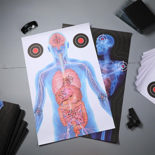 Hollowfly 50 Pack 23 x 35 Inch Shooting Range Targets Anatomical Paper Silhouette Paper Shooting Targets Human Silhouette Targeting X-Ray Skeleton Designs Anatomical for Practice
