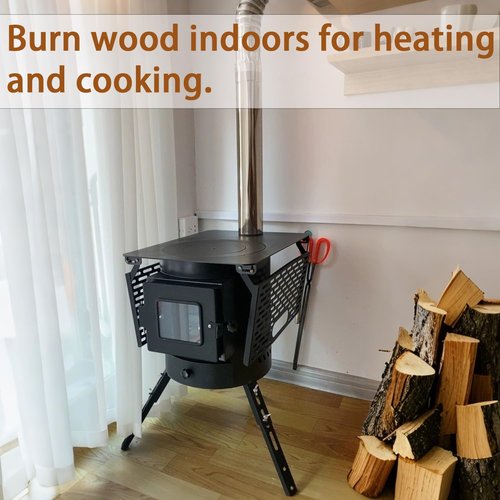 Multifunctional Enamel Wood Burning Stove,Portable Wood Stove - Tent Heaters for Camping,Cooking, Ice Fishing, RV Travel, Sauna | High-Temperature Enamel Rust-Proof | Large Capacity Firebox