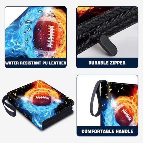 TsuiWah Football Card Binder 9-Pocket, Trading Card Binder, Sports Card Album Fits 900 Cards with 50 Removable Sleeves, Zipper Collectible Card Holder Organizer for Football, Sports Trading Cards