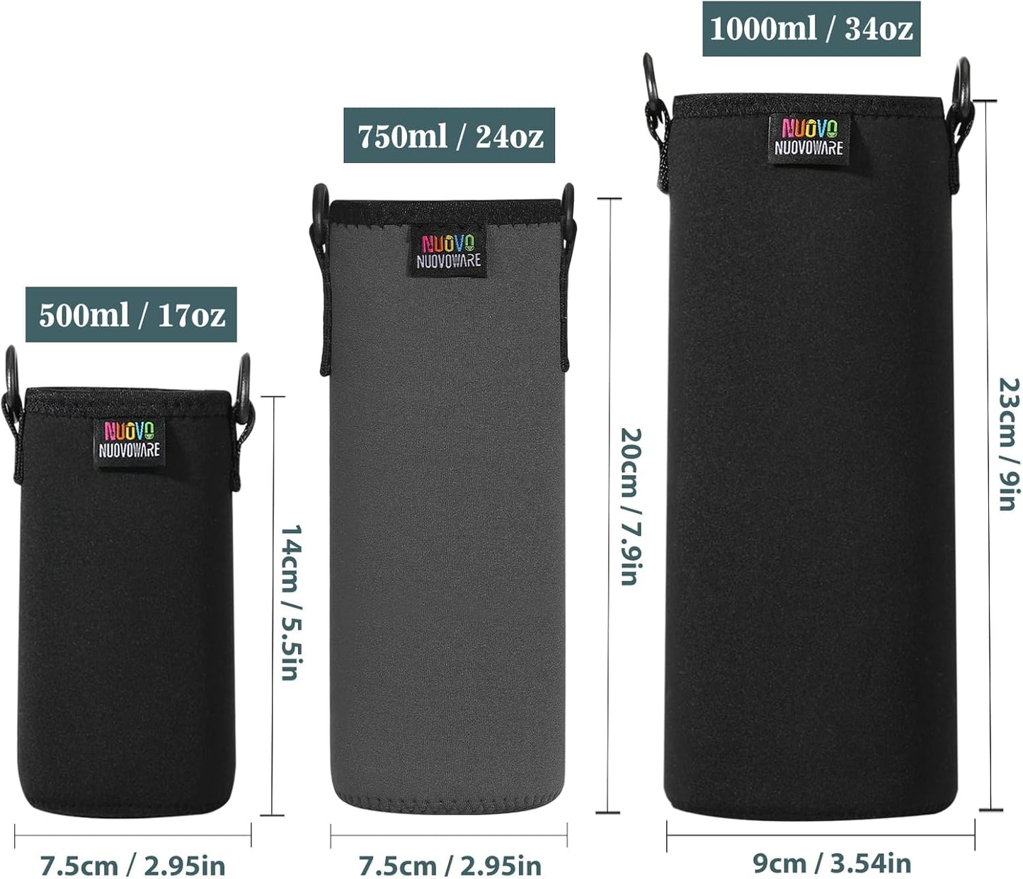 Nuovoware Water Bottle Carrier Bag, Premium Neoprene Portable Insulated Water bottle Sling Holder Bag 1000ML with Adjustable Shoulder Strap for Men Women Hiking, Sling Bottle Bag Case