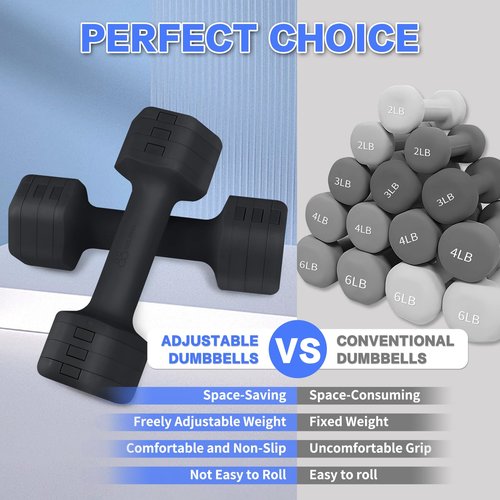 HXD-ERGO Adjustable Dumbbells Set- 2 lb 3lb 4lb 5lb Free Weights Set for Home Gym Equipment Workouts Strength Training for Women, Men（Black）