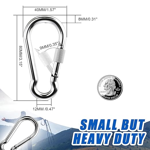 KINLINK 20 Pack Screw Locking Carabiner, 3.15 inch Heavy Duty Carabiner Clips, 304 Stainless Steel Small Caribeener Clips, Caribiniers for Outdoor Camping, Swing, Hammock, Hiking, Quick Link