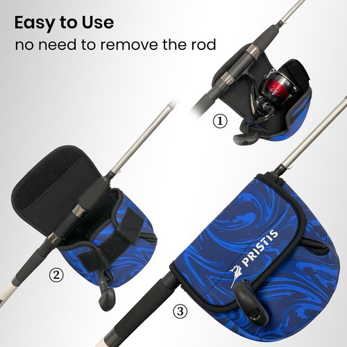 Pristis Spinning Reel Cover, Protective Pouch Bag made of 3mm Thick Impact Resistant Neoprene, Soft Adjustable Fishing Storage Protection Sleeve Case Accessory Gear for 4000-7000 series, size: L
