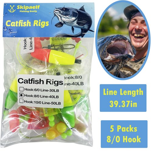 Skipaelf Catfish Rig Float With Rattler, 5pcs Santee Cooper Rigs for Fishing, 8/0 Circle Hooks, Catfishing Tackle and Equipment