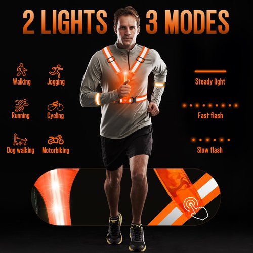 ocuvaep LED Reflective Running Vest Gear, High Visibility Reflective Running Gear, Light Up Running Vest Rechargeable Running Lights for Night Walking Running Cycling