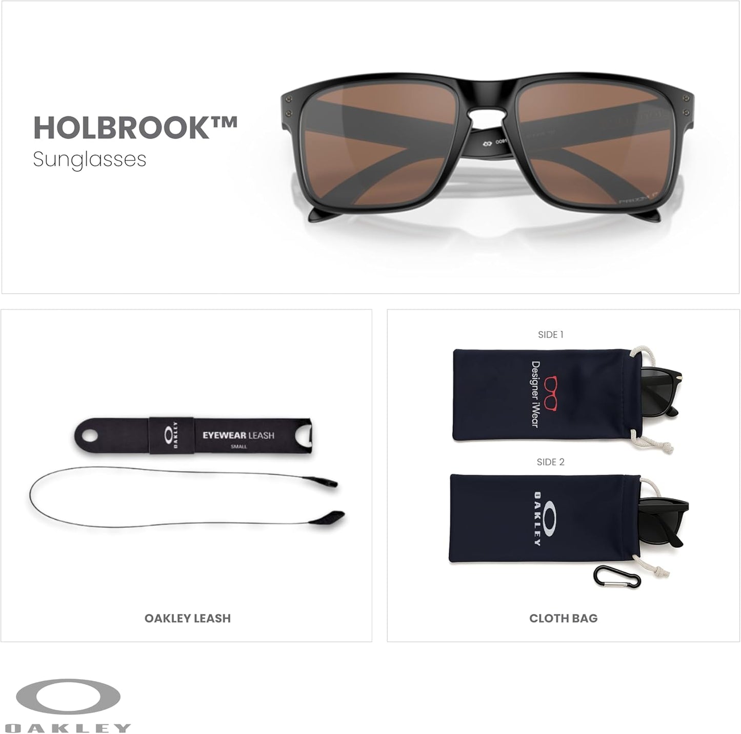 OAKLEY Holbrook OO9102 Square Sunglasses for Men+ Bundle Accessory Leash Kit, Microfiber Pouch