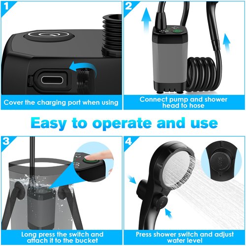 Cosy Life Portable Shower, Portable Shower for Camping with 5 Gallon Collapsible Bucket, 6000mAH Camping Shower with Smart LED Display, Multiple Spray Patterns for Outdoor Camping, Hiking, Pet Bathing