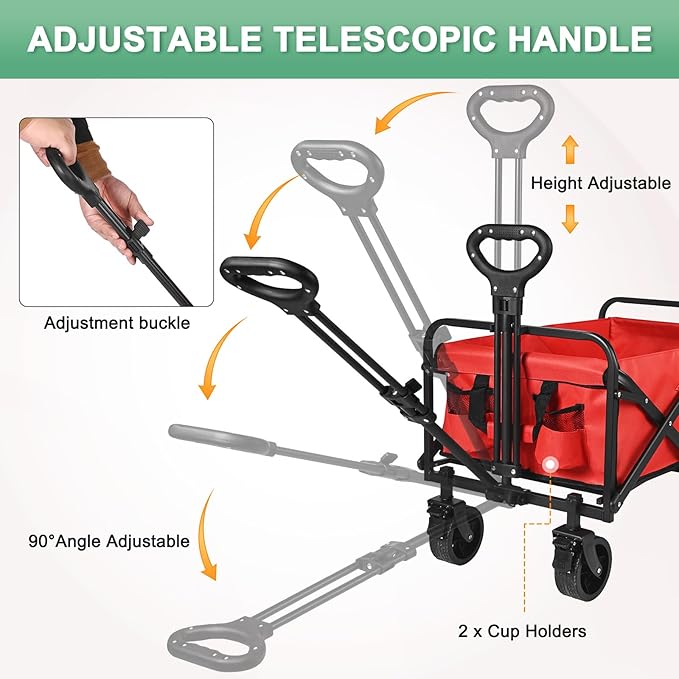 Wagons Carts Foldable, 330LBS Beach Wagon Collapsible with All-Terrain Wheels Portable Utility Folding Cart for Beach/Grocery/Garden/Fishing/Camping/Shopping/Outdoor/Travel, Red