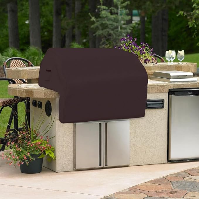 Covers & all Built-in Outdoor Grill Cover, Durable 12 Oz Waterproof Cover Max Material with Air Pocket & Elastic for Snug Fit (57" W x 27" D x 26" H Inches, Coffee)