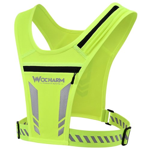 Reflective Vest Chest Phone Holder, Adjustable Hydration Training Workout Gear for Nighttime Running Biking Motorcycle Dog Walking (Fluorescent green)