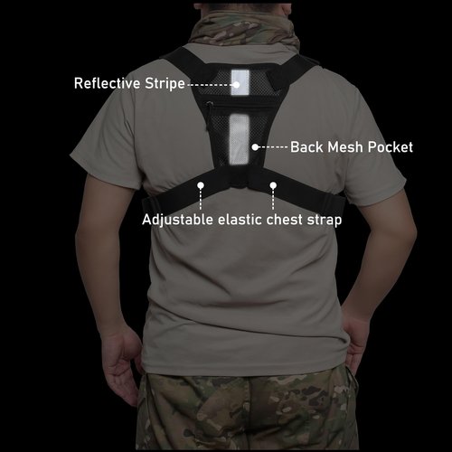 Sports Chest Pack for Men Front Chest Bag Fits Most Pistols Chest Pouch Harness for Running, Hiking, Workouts (Black)