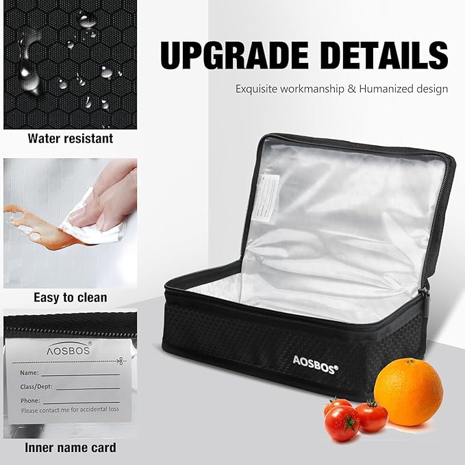 Aosbos Small Lunch Bag Insulated Lunch Box for Men Women Compact Lunch Bags Mini Food Storage Bag Flat Cooler Bag Thin Lunchbox Reusable Sandwich Bags Portable Snack Bag
