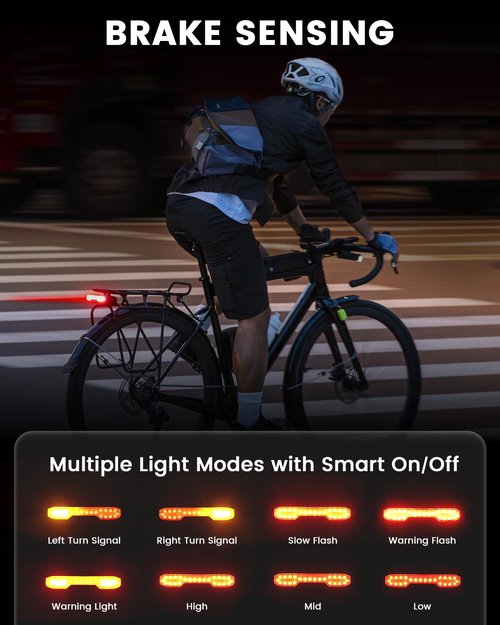 RAVEMEN NT101 Bike Tail Light with Turn Signals 160lm Rear Bicycle Light with Bike Horn Alarm for Seatposts/Cargo Rack, Auto ON/Off Bike Brake Light Ground Warning Lights for Night Riding Safety