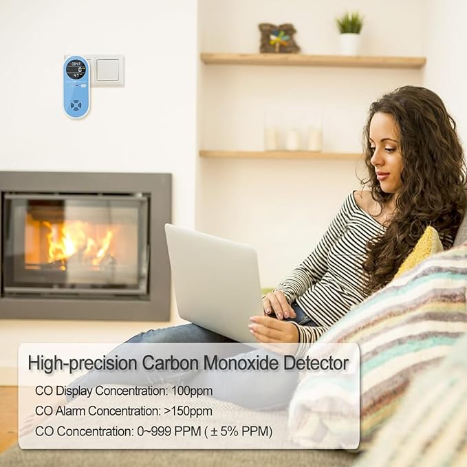Travel Carbon Monoxide Detectors, AC Plug-in Carbon Monoxide Detector with LCD Digital Display, 3-in-1 CO Leak Detector, CO Alarm with Light & Voice Waring for Home (1 Pack)