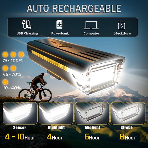 Bike Lights 3000 Lumens USB Rechargeable Bicycle Front Headlight and Back Taillight 4 Light Modes Easy to Install for Men Women Kids Road Mountain Cycling Orange Taillight