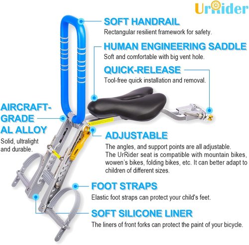 Child Bike Seat, Front Mount Kids Bike Seat,Fit Mountain Bikes, Cruiser Bikes, Folding Bikes, Ultra Light,Portable, Tool-Free, Quick-Release,Toddler Bike Seat for 2-6 Years(up to 60lbs)