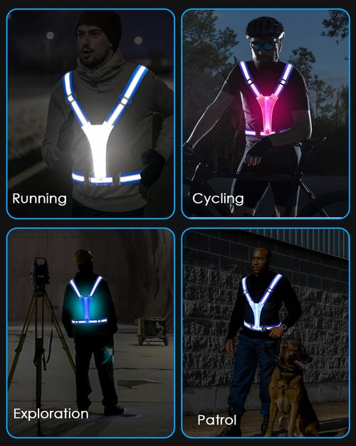 Zacro LED Reflective Vest Running Gear 2 Pack, 5 Lights Colors High Visibility Reflective Running Gear Rechargeable Light Up Running Vest for Walking Running Cycling, Adjustable for Men Women Kids