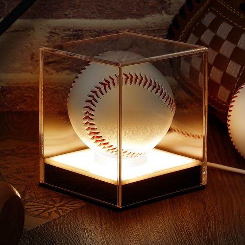 Wonderjune Baseball Display Case with LED Light Acrylic Baseball Display Cube UV Protected Softball Display Case Light up Display Case for Memorabilia Baseball Autographed Baseball