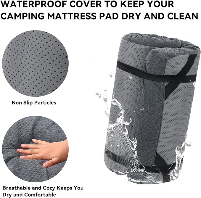 HOMBYS Memory Foam Camping Mattress Pad,Portable Sleeping Pad for Adult,Waterproof Cot Mattress,Roll Up Floor Mattress,Foldable Backpacking Travel Bed for Hiking,Guest Bed