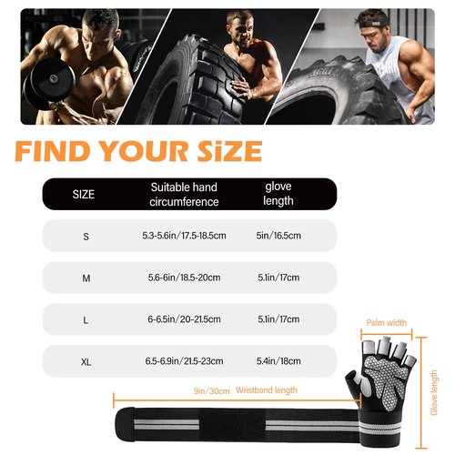 aifitbre Workout Gloves for Men Women, Breathable Weight Lifting Gloves with Wrist Wraps Support for Gym, Exercise, Training and Fitness, Fingerless, Padded Full Palm Protection