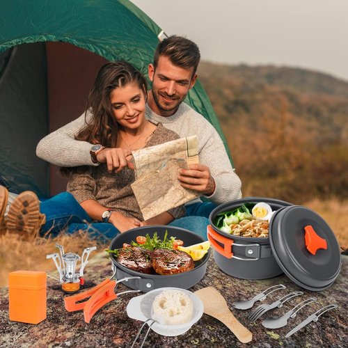 Bisgear 16pcs Camping Cookware Set - Backpacking Stove & Mess Kit - Pots, Pans & Accessories - Survival Gear
