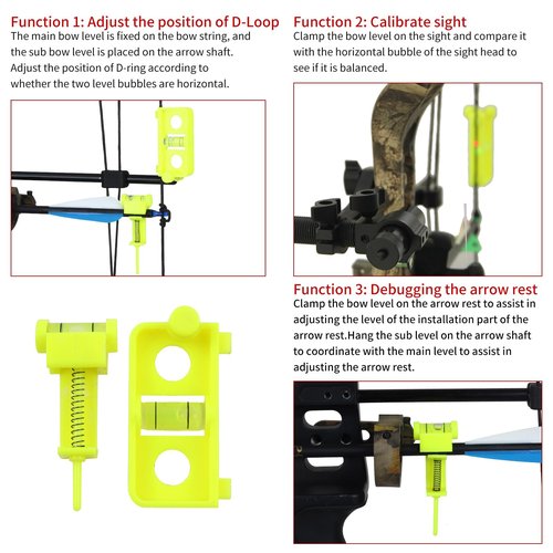SPG Bow Square Bow Level Kit 2-Pack - Archery String Level Turning Kit and T-Shape Measurement Tool for Recurve and Compound Bows (Yellow)