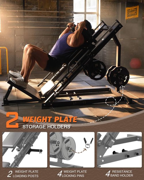 Leg Press & Hack Squat Machine - 2 in 1 Adjustable for Home Gym with Linear Bearing & 45-Degree Hack Squat for Lower Body Workout with Weight Storage Holders