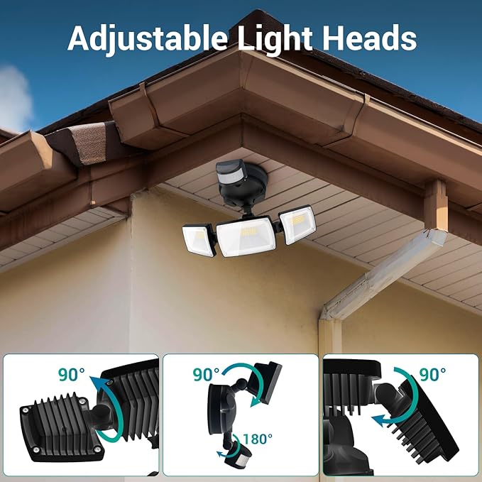 USTELLAR 55W LED Security Lights Motion Sensor Light Outdoor with Remote Control, Dusk to Dawn LED Flood Lights 5500LM 5000K, IP65 Waterproof, Exterior Flood Light for Garage, Yard, Eave-1 Pack Black