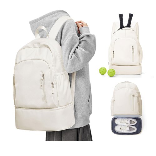 BJLFS Gym Backpack for Women Foldable Outdoor Weekender Gym Bag with Shoe Compartment & Wet Pocket, Waterproof Sports Backpack, Dance Back Pack & Yoga Track Bag-Beige