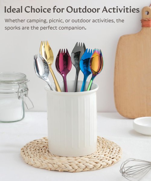 Lovingly Yours 7-inch Spork Stainless Steel, Reusable Metal Sporks, Set of 4