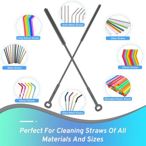 Silicone Water Bottle Brush and Straw Cleaner Set,Long Bottle Brush,Straw Cleaning Brush Silicone,Long Handle Scrub Cleaning Brush for Narrow Neck Bottle,Wine Bottle,Thermos,Sports Bottles (Dark Grey)