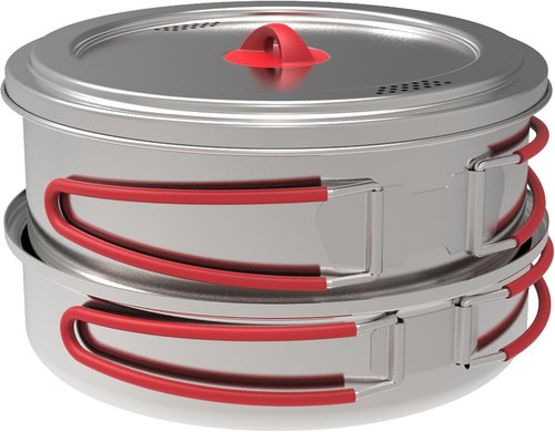 Coghlan's Stainless Steel Cook Set – Durable, Portable, and Lightweight Camping Cookware for Hiking, Backpacking, Outdoor Adventures, and Travel – Compact Mess Kit Includes Pots, Pans, and Lid Handles