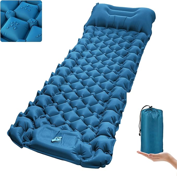covacure Sleeping Pad for Camping - Ultralight Self-Inflating Camping Pad Mat with Built-in Foot Pump, Durable & Waterproof Camping Air Mattress for Hiking