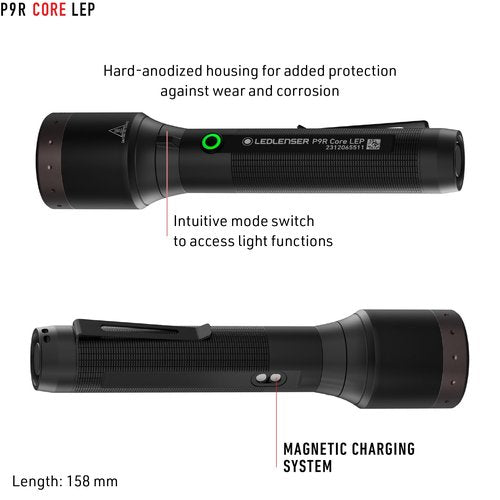 Ledlenser, P9R Core LEP Rechargeable Flashlight, High Power LEP, Ideal for Search and Rescue Teams, Maritime, Hunters and Anglers